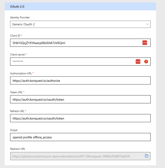 OAuth 2.0 configuration for Konquest MCP.